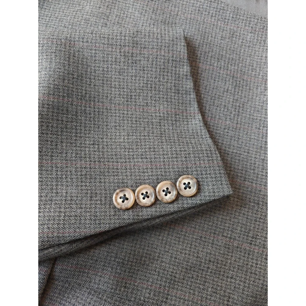 Bassano Mens Wool Sports Coat 45L Olive Gray Red Striped 2 Button Blazer Italy